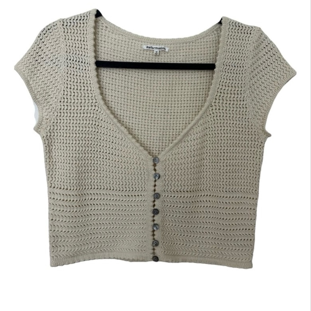 Reformation beige crochet top